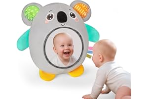 FIOBEE Tummy Time Toys Baby Mirror Tummy Time with Crinkle & Jingle Sounds Large Baby Sensory Toys for Infant Ages 0 3 6 Months and Up Newborn Training Essentials, Gray Koala