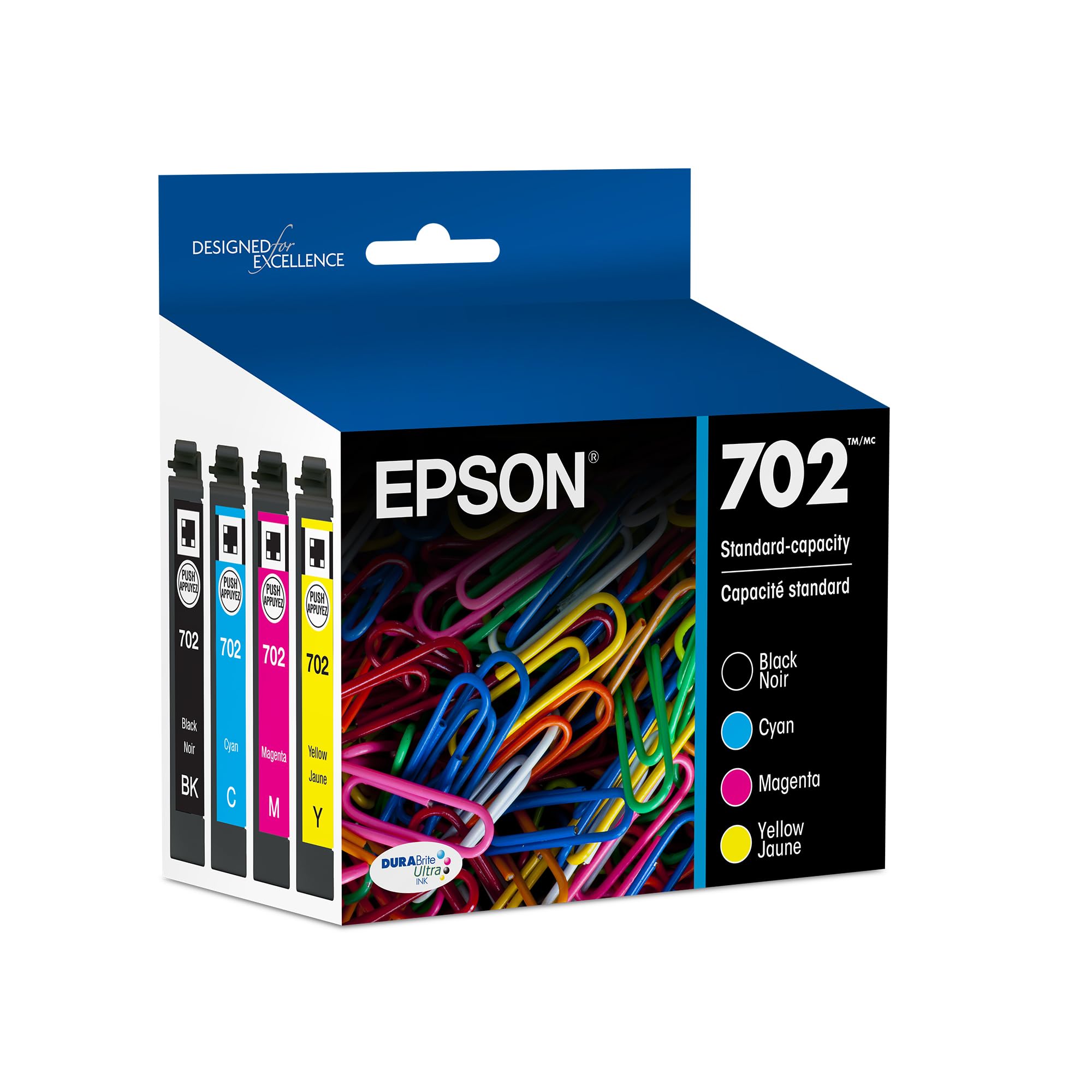 Photo 1 of EPSON 702 DURABrite Ultra Ink Standard Capacity Black & Color Cartridge Combo Pack (T702120-BCS) Works with WorkForce Pro WF-3720, 3730, 3733