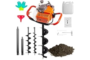 Jacgood Gas Powered 62CC Post Hole Digger for Fence and Planting with 2 Extention （12" & 20"）and 2 Earth Auger Drill Bits（6" & 10" ）