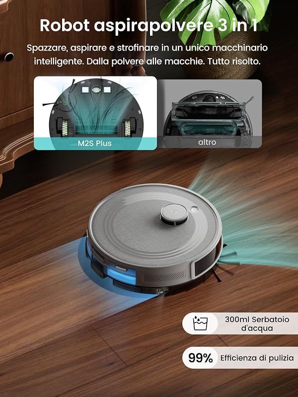 M2S Plus Robot Aspirapolvere Lavapavimenti con Mappatura, 10000Pa