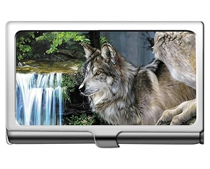 Visitenkartenhalter, Tierwolf Wasserfall Professioneller Visitenkartenhalter