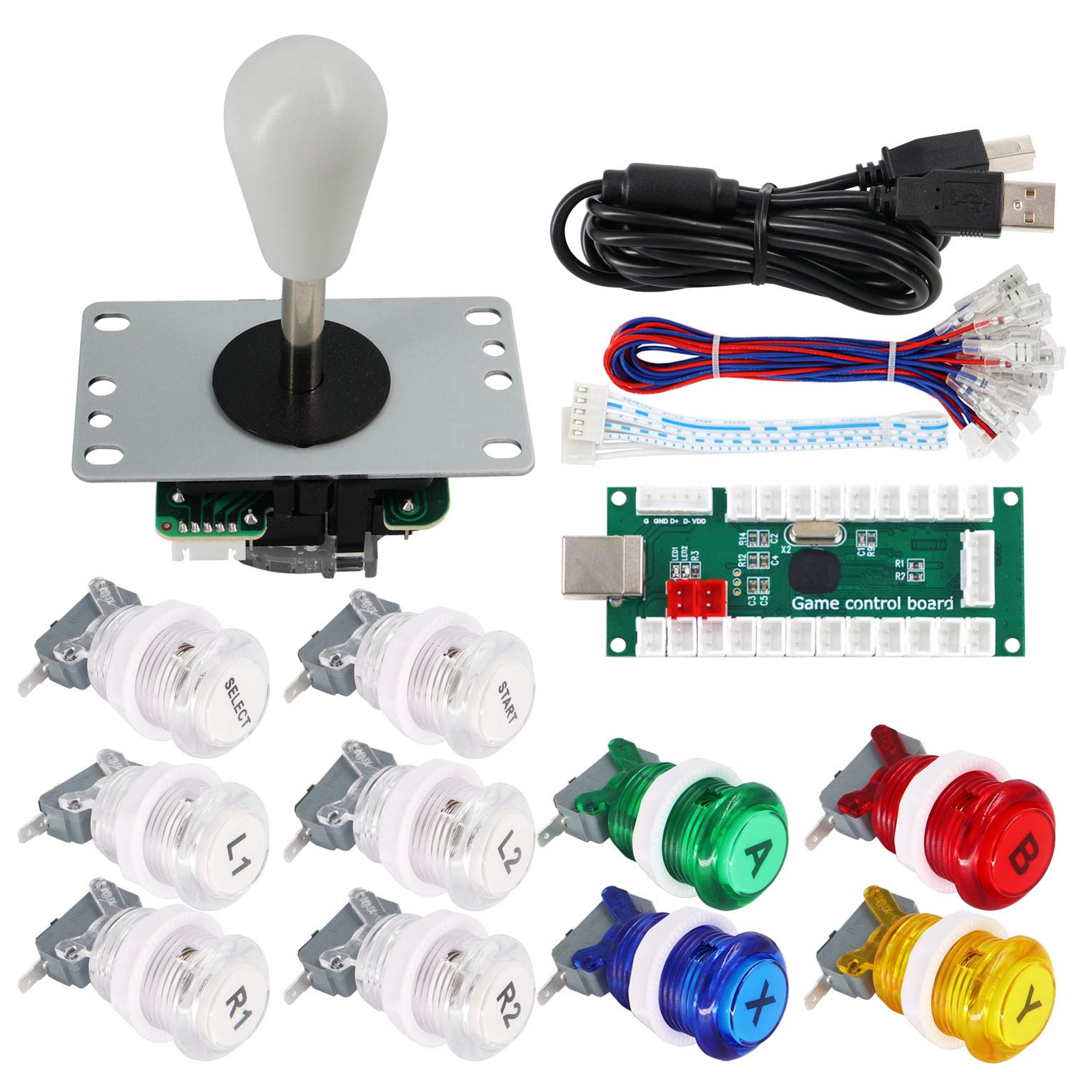 SJ@JX Arcade Game Controller DIY Kit Buttons with Logo Coin X Y Start Select 8 Way Joystick USB Encoder for PC MAME Raspberry Pi