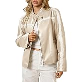 Tankaneo Womens Faux Leather Bomber Jackets Zip Up Color Block Moto Biker Jacket Casual Vintage Y2K Racing Coat