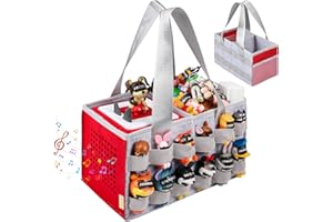 Partreko Carrying Case Compatible with Tonies Box with Audio Position, Portable Travel Storage Bag for Tonies Figures with 24 Elastic Strap, Soft Felt Organizer Case for Toniebox Accessories Gray&Red