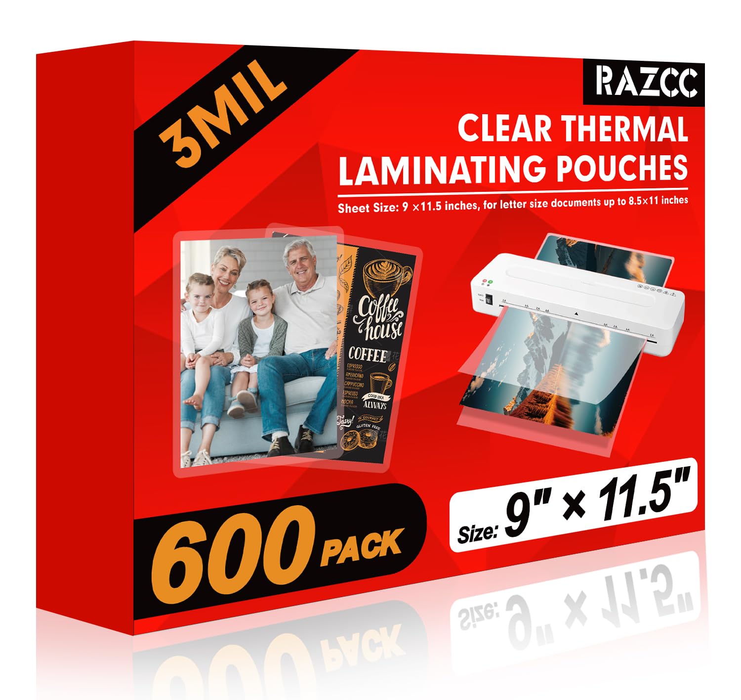 Photo 1 of RAZCC Laminating Sheets, 600 Pack Clear Thermal Laminating Plastic Paper Laminator Sheets, 9 x 11.5-Inch, 3mil, Ideal Office or School Supplies