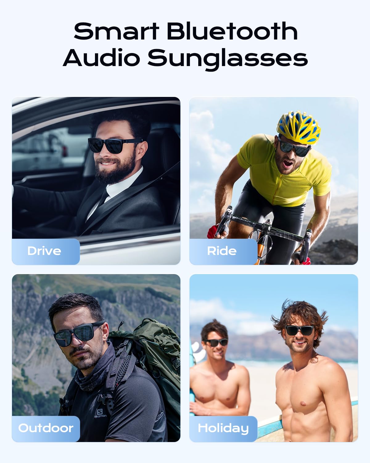 Smart Bluetooth Glasses,Built-in Mic & Speakers,Smart Wireless Headphone Sunglasses for Men and Women,Athletic/Outdoor UV Protection and Voice Control,Unisex(Black)