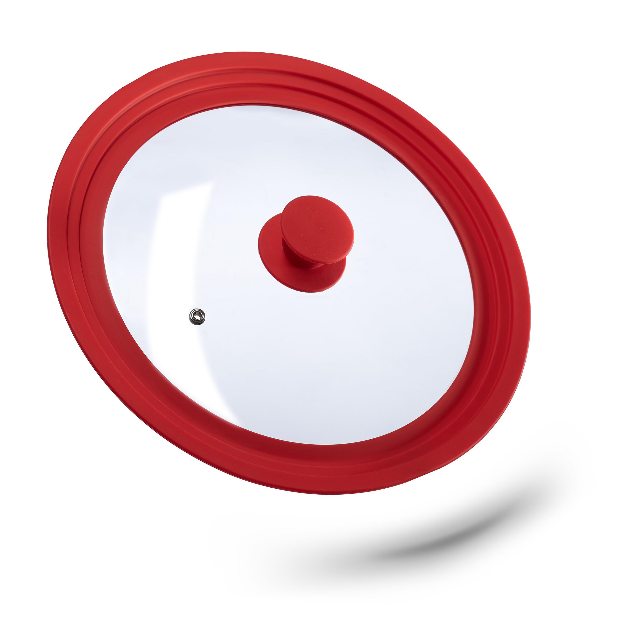 Relaxdays Saucepan Lid Universal, Glass Cover, Stepped Silicone Rim, Pots & Pans 26-30 cm, 5 x 31.5 cm, Red