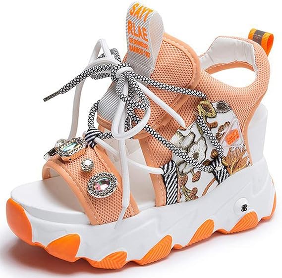 Amazon Co Jp Patypeety厚底スニーカー ウェッジソールサンダル レディース 6cmヒール Ins 花柄 スニーカーサンダル 厚底 夏 韓国 スポーツサンダル 涼しい アウトドア ウォーキングシューズ 通気性 スポーツサンダル オレンジ ブルー ベージュ 服 ファッション小物