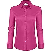 siliteelon Womens Classic-Fit Dress Shirts Long Sleeve Button Down Wrinkle-Free Stretch Solid Casual Work Office Blouse Top