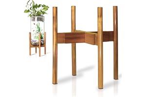 RAINBLELAND Acacia Hardwood Adjustable Plant Stand Indoor, Planter Stand Pot, Mid Century Modern Planter Holder for Indoor Plants, Outdoor Pedestal fits 8 9 10 11 12 Inches Pots, Wooden Pedestal Only