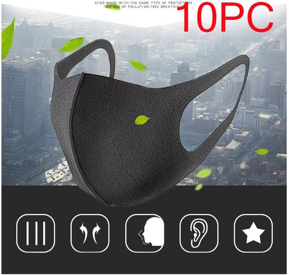 PETSBURG 10Pcs Washable Earloop Mask Cycling Anti Dust Mouth Face Mask Surgical Respirator,Mouth Face Mask Black Cotton Blend Anti Dust and Nose Protection