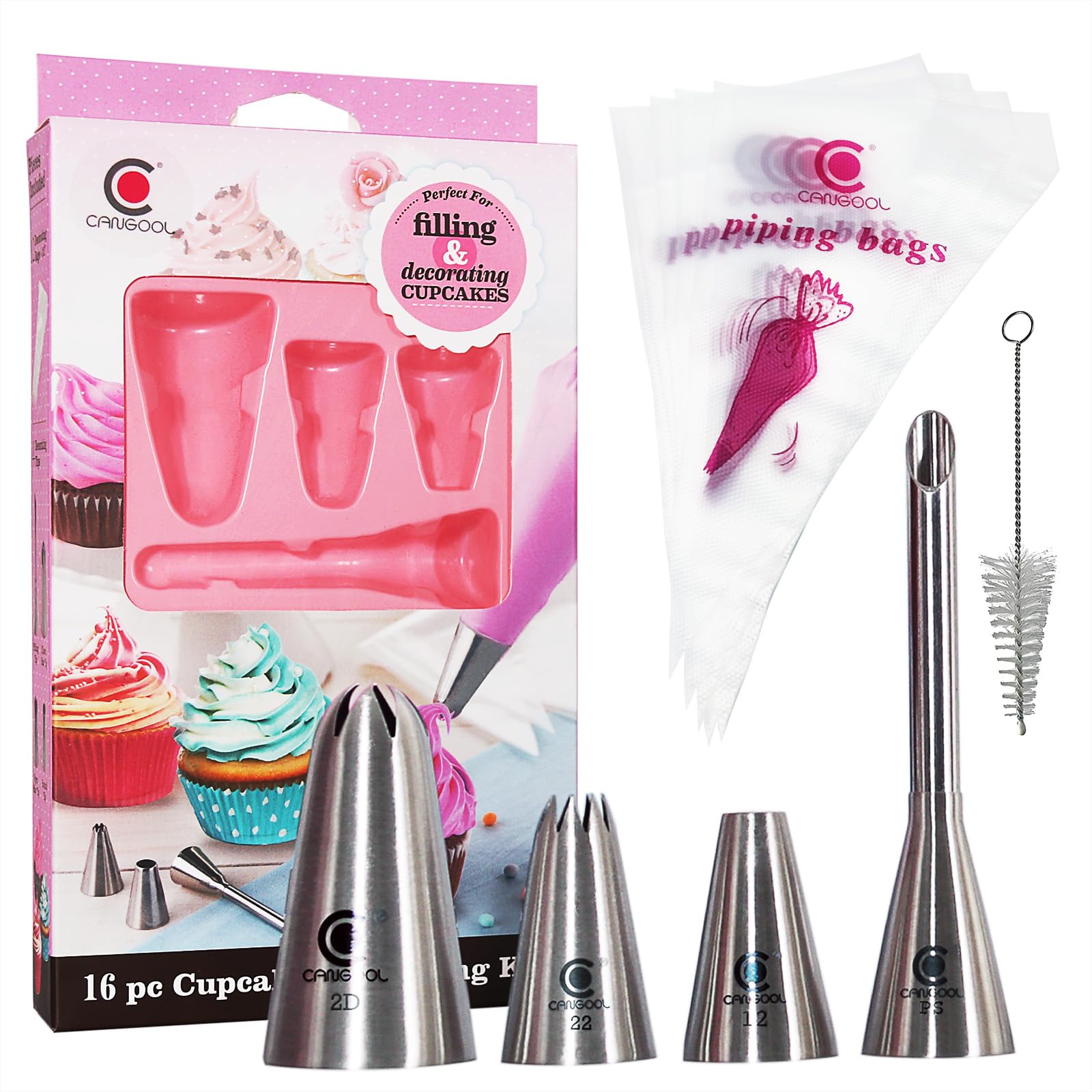 Cangool Cake Decorating Tools Piping Bags and Nozzles 16 Pcs Piping Nozzle Set