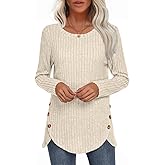 TAOHUADAO Womens Long Sleeve Shirts Lightweight Sweater Fall Fashion Blouse Both Side Buttons Decor Tunic Tops