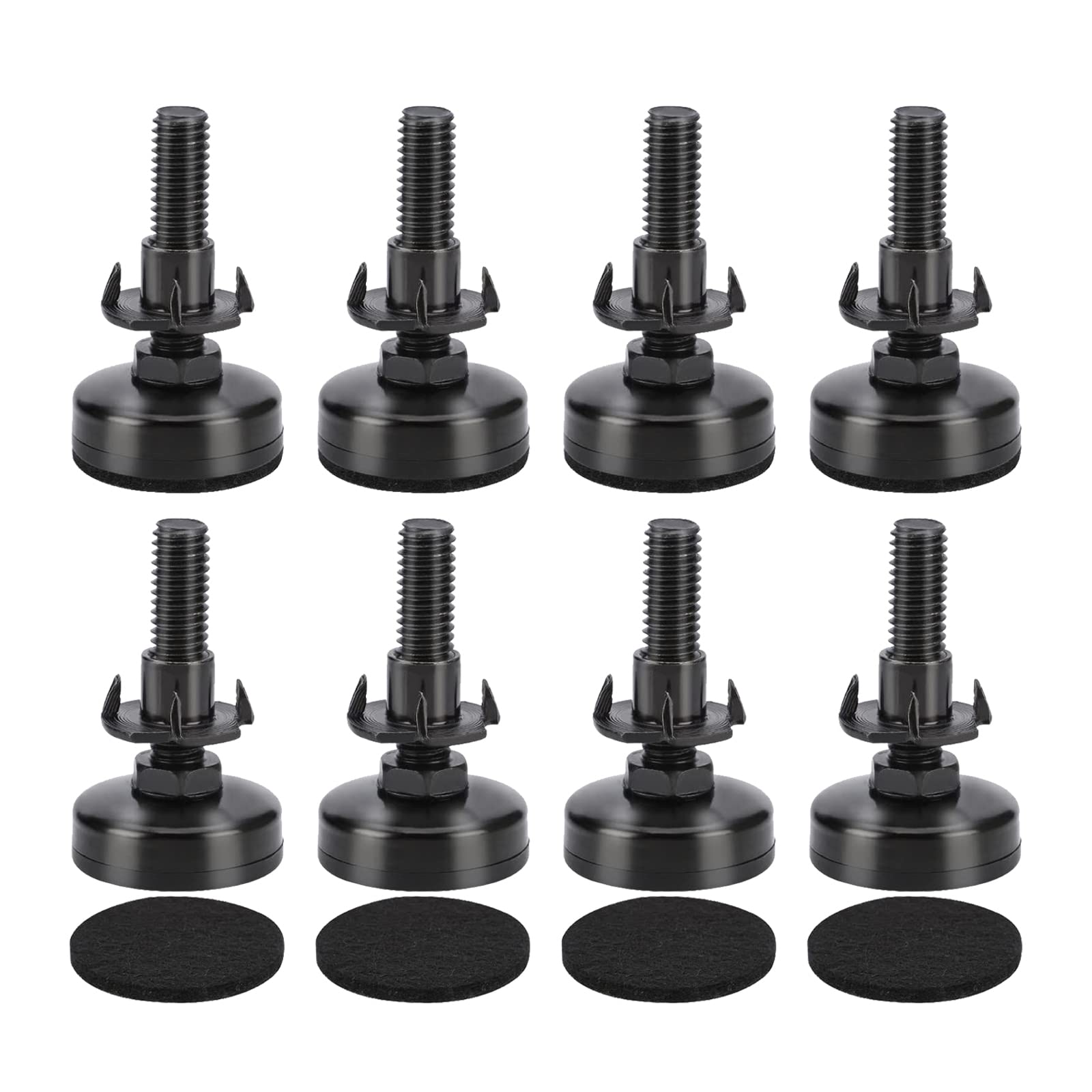 Toolzia 8Pcs Adjustable Levelling Feet, 3/8“-16 Thread Heavy Duty Adjustable Feet for Furniture Table Leg Extenders With T Nut Bolt And 8 Anti-Slip Felt Pads (Black)