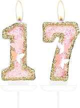 mciskin Pink Gold Butterfly 17th Birthday Candles 2pc Numeral Candle Topper