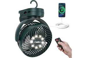 COOLICE Camping Fan with Remote Control - 12000mAh Rechargeable Battery Powered Fan, Camping Fans for Tents with LED light & Hanging Hook, Rechargeable Battery Operated Ceiling Fans for Tent RV Bed, Green