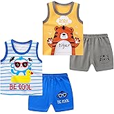NautySaurs Toddler Boys 4-piece Tank Top and Shorts Set Summer Clothes Cotton Shirts and Shorts Kids Outfits