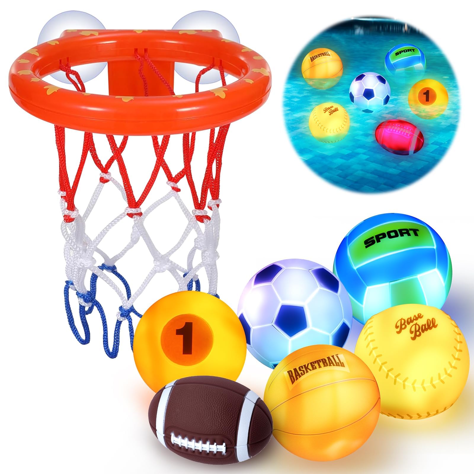 Light Up Bath Toys, Bathtub Basketball Hoop for Kids 1-3, Toddler Pool Water Table Toys 6-12-18 Months, Sensory Toys for Tub Pool Swimming Shower, Baby Bathtime Gifts for Newborn Boy Girl Birthday