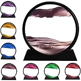 rysnwsu 3D Dynamic Sand Art Liquid Motion, Moving Sand Art Picture Round Glass 3D Deep Sea Sandscape in Motion Display Flowing Sand Painting Relaxing Desk Toys (Brown, 7'')
