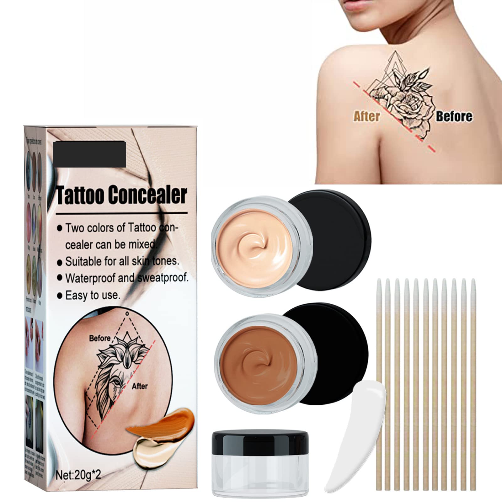 2 Colors Tattoo Concealer Cream Makeup Body Birthmark Scar Marks Cover Cream Waterproof Scar Cover Makeup Camouflage Cream For Use On Body, For Legs, For Men And Women