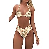 Bikini Sets for Women Sexy Halter Triangle String Bikini Cheeky V Cut High Waisted Thong Swimsuits 2 Piece