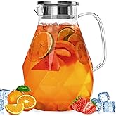 Glass Pitcher with Lid,1 Gallon Glass Water Pitcher Hot/Cold Water Jug, Juice and Iced Tea Beverage Carafe with Lid (Extra-Wide Mouth)