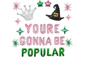 Wicked Witch Birthday Balloon Decorations Set Green and Pink Crown Wizard Hat Star Balloons You’re Gonna Be Popular Princess 