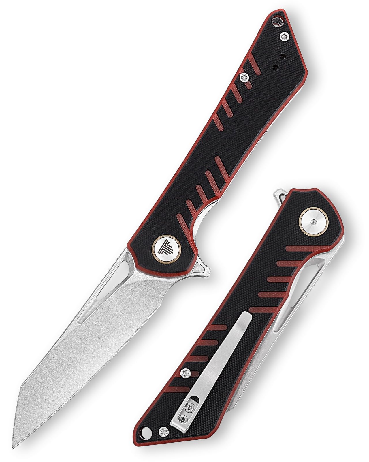 Photo 1 of TRIVISA Pocket Folding Knife for EDC, Flipper Knife with Clip for 3.38" Reverse Tanto 14C28N Blade G10 Handle,Ti Ring,Ideal Gift for Men Women, Monoceros-03RB(Stonewash)
