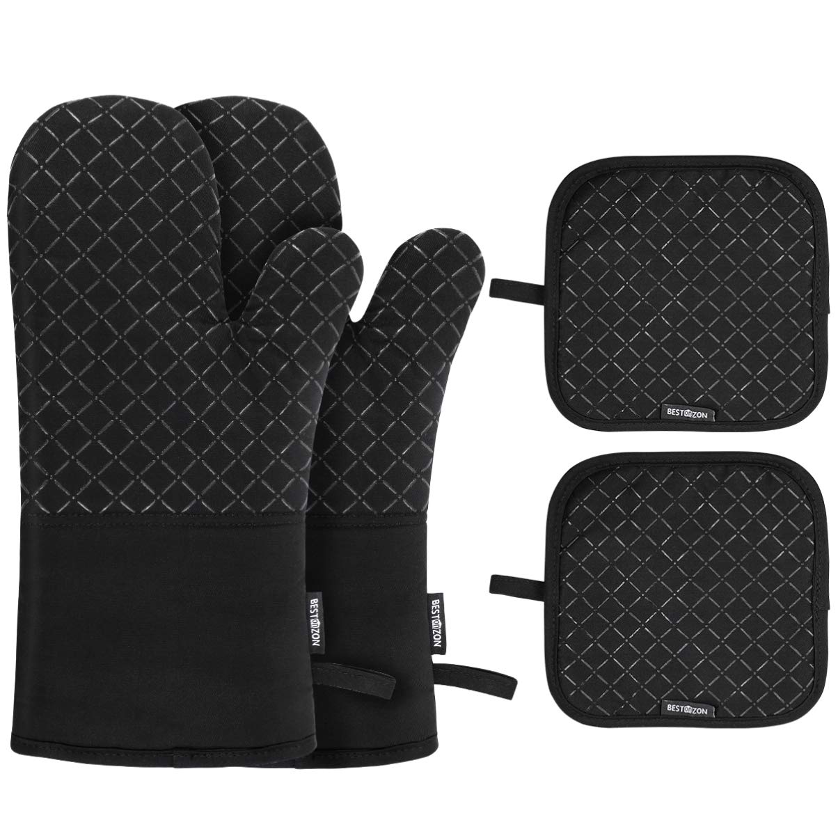 Bestonzon 4 Kitchen Gloves and Oven Gloves Black