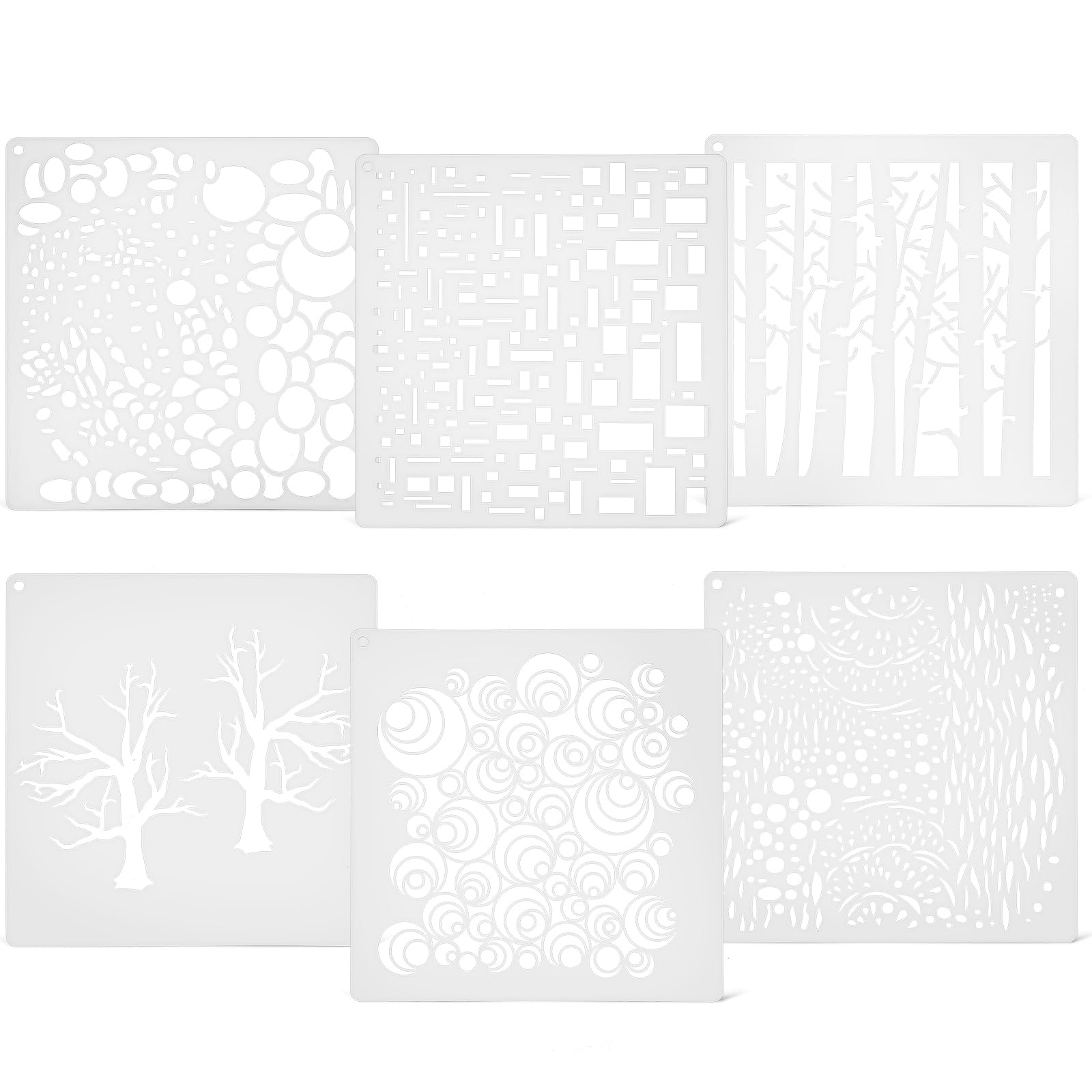 NUOBESTY 6pcs Painting Template, DIY Craft Drawing Templates Trees Stencils Reusable PET Mixed Style Templates for Painting on Wood Walls Canvas Scrapbook Stamp Card Making