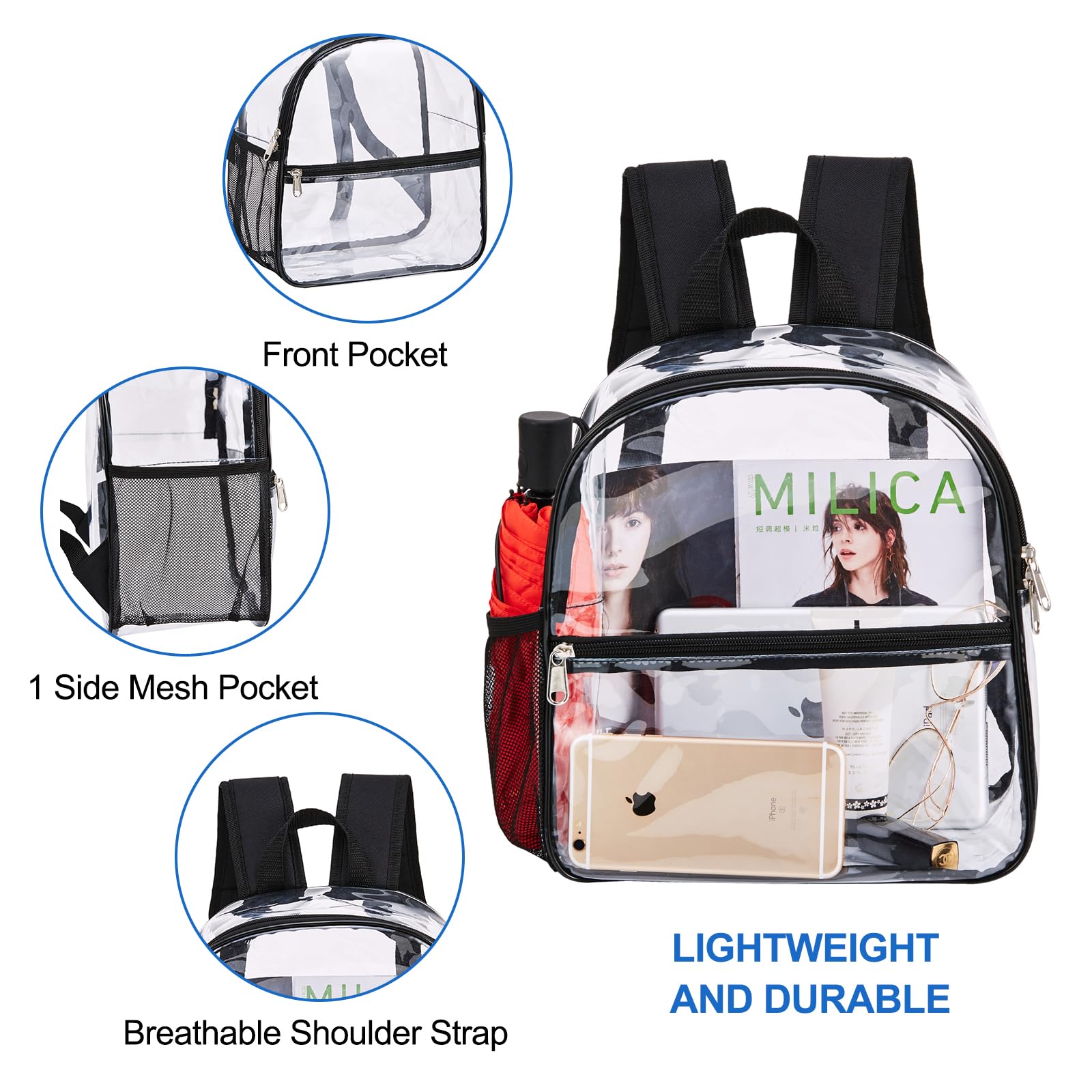 USPECLARE Clear Backpack for Stadium Approved 12×6×12, Water proof Clear Bag for Stadium Events and Concert Work Sport Event