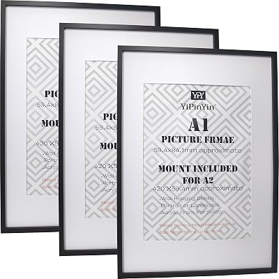 YiPinYin A1 Black Picture Frame Set of 3 with Mounts for A2 41x58.4cm