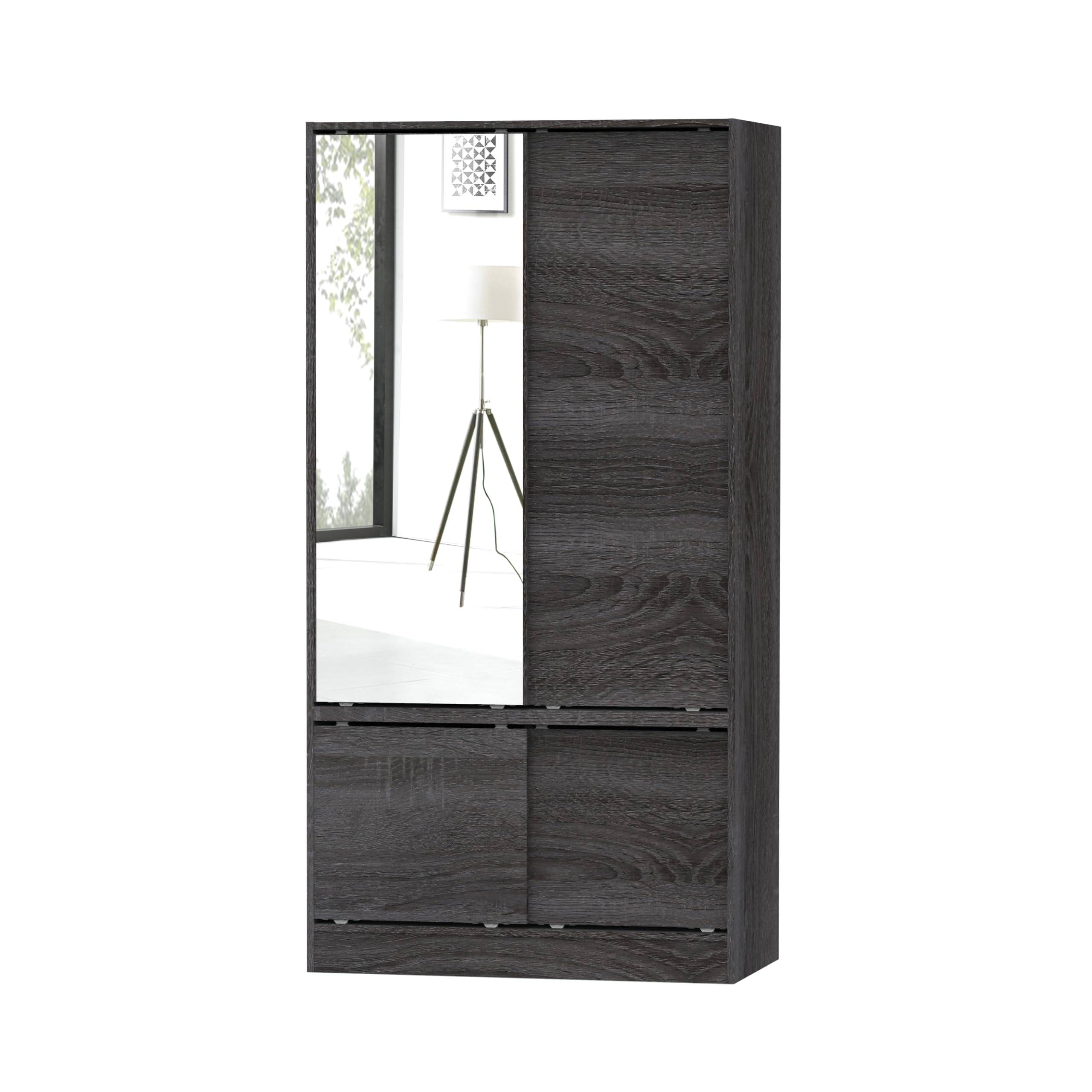 Photo 1 of Home Basics Charred Oak Wardrobe Organizer Cabinet Sliding Mirror Side Panel | 2 Bottom Cabinets for Storage