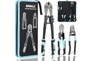 SHALL 3-Piece Bolt Cutters, 14" Heavy Duty Bolt Cutter, 8" Mini Bolt Cutter, 8" Wire Rope Cutter, Ergonomic Handle, More Efficient Leverage for Cutting Locks, Chains, Iron Wire, Carrying Case Included