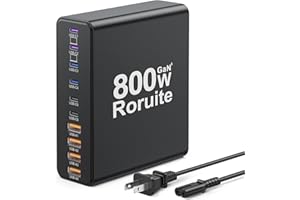 RORUITE 800W USB Charging Station, 120W PD GaN5 Super Fast USB C Charger Block-10 Port, Type C for PC Laptop MacBook Pro/Air Charger Compatible with iPhone 17 16 15 14 13 12 Pro Max, iPad, Galaxy (Black)
