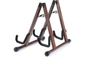 MUSBEAT Double Guitar Stand, A-Shape Multiple Guitar Stand with Padded Foam, Dual Instrument Rack for 2 Acoustic, Electric, Bass, Banjo, Mandolin, Wood Instrument Rack Floor for Home Studio Display, Walnut