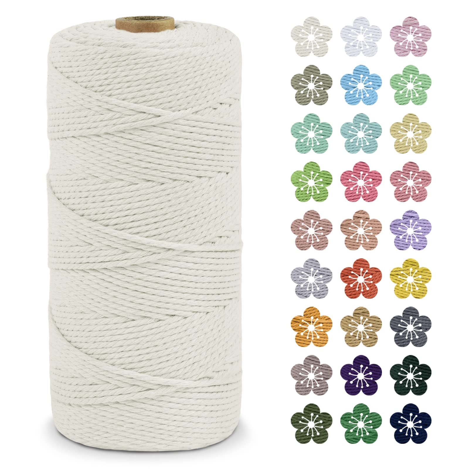 LEREATI Macrame Cord 2mm x 200m, Thick Macrame Rope Natural Cotton Rope Craft String, 3 Strand Twisted Cotton Cord Yarn for DIY Plant Hanger, Wall Hanging, Christmas Decoration (Natural)