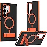 ShukZinfeo for Samsung Galaxy S25 Ultra Case 2025 【Compatible with Magsafe】 Heavy Duty Military Grade Protection Cover Metal Stand Rugged for Samsung Galaxy S25 Ultra Kickstand Phone Case Orange
