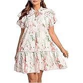 Floerns Women's Plus Size Floral Print Tunic Dress Tiered Ruffle Flared Boho Dresses