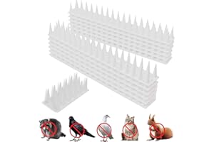 Granmira 12Pack Plastic Bird Spikes,Pigeon Spikes,Blocking Little Robin, Pigeon, Squirrel, Raccoon, Cat.Easy Installation Bird Deterrent Spikes use for Balcony Courtyard Outdoor Roof(Transparent)