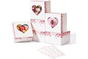 Shallive 4-Inch Kids Valentines Cookie Boxes 25 Pcs Heart - Bakery Treat Boxes for Valentines Day Gifting, To-go Containers for Cake Slice, Macarons, Donuts 4x4x2.5