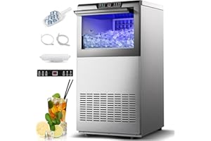 Amzgachfktch Commercial Ice Maker, 150lbs/24H Ice Maker Machine, 72 Ice Cubes, Under Counter Ice Maker with 35lbs Capacity, Auto Self-Cleaning, Ice Maker Includes Water Filter, Scoop, Drain Pipe