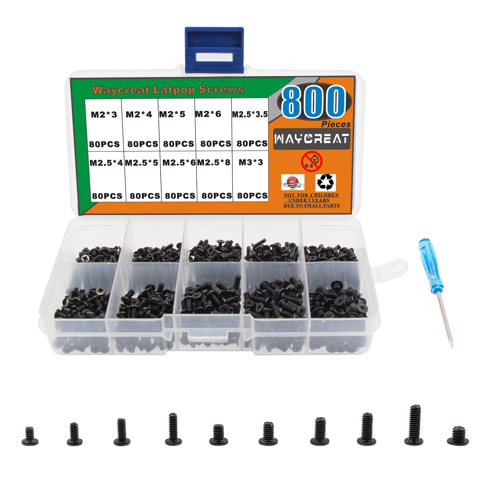 Waycreat 800pcs M2 M2.5 M3 Laptop Notebook Computer Screws Set Kit for IBM HP Dell Samsung Sony Toshiba Gateway Acer Lenovo(10 Sizes)