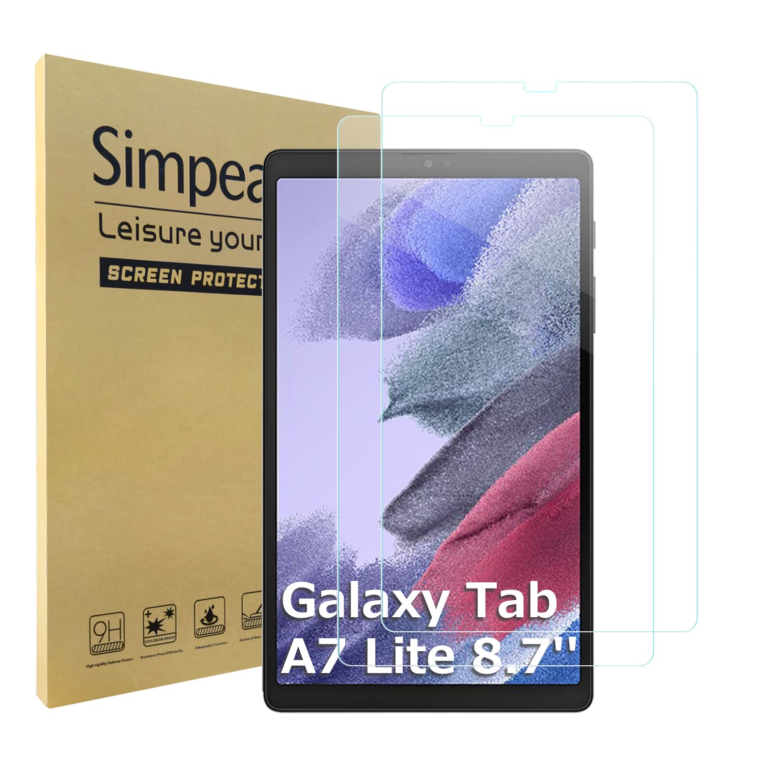 Simpeak 2 Pack Screen Protector Compatible with Samsung Galaxy Tab A7 Lite (8.7''), Tempered Glass Screen Protectors Replacement for Samsung Galaxy Tab A7 Lite, Film clear [9H Hardness]