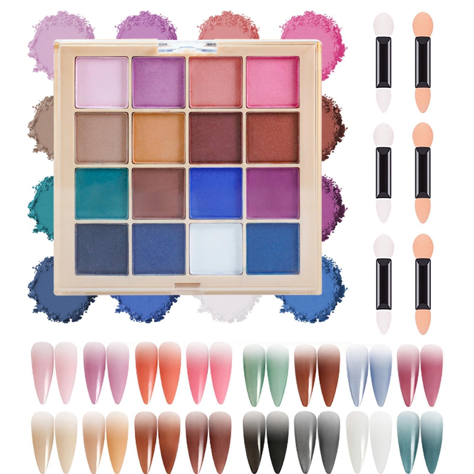 MKNZOME 16 Colours Nail Pigment Powder, Chrome Nail Powder【2025 Upgrade】Pink Nail Art Palette for Nail Design, Nail Art Body and Crafts Salon Home Use