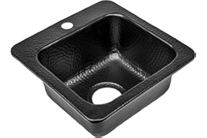 Monarch Abode 15-inch Hand Hammered Matte Black Aluminum Baxter Drop in Small Bar Sink, Home & Bar Sinks with Faucet Hole for Wet Kitchen, Drop in RV Sink, Kitchen Sinks