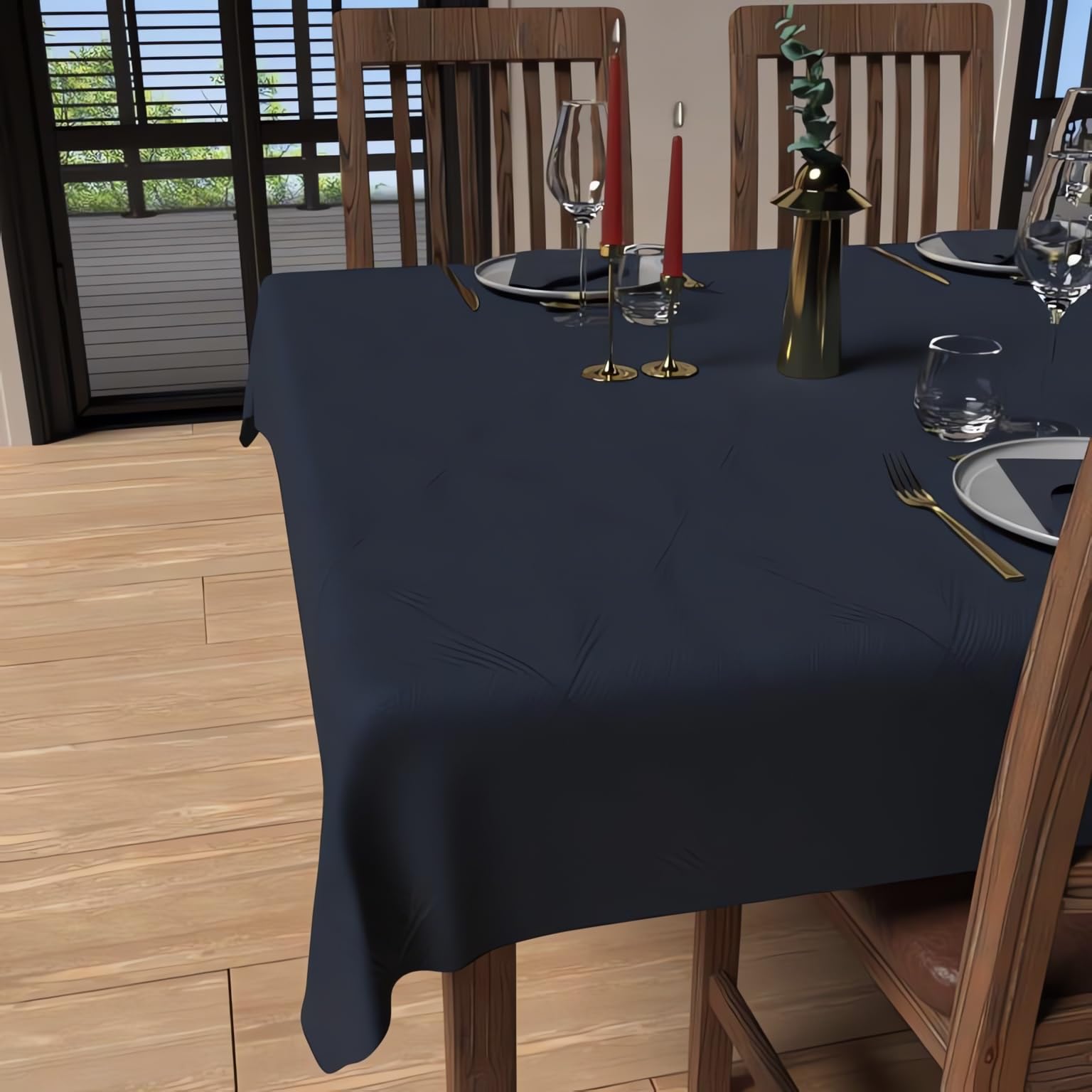 Soleil d'ochre Rectangular Stain-Resistant Tablecloth 150 x 250 cm Luxurious Midnight Blue