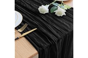 Asee'm Cheesecloth Table Runner Christmas 120 Inches Long Black Boho Gauze Cheese Cloth Runner 10FT Rustic Sheer Fall Table Runners for Thanksgiving Wedding Party Baby Shower Decoration