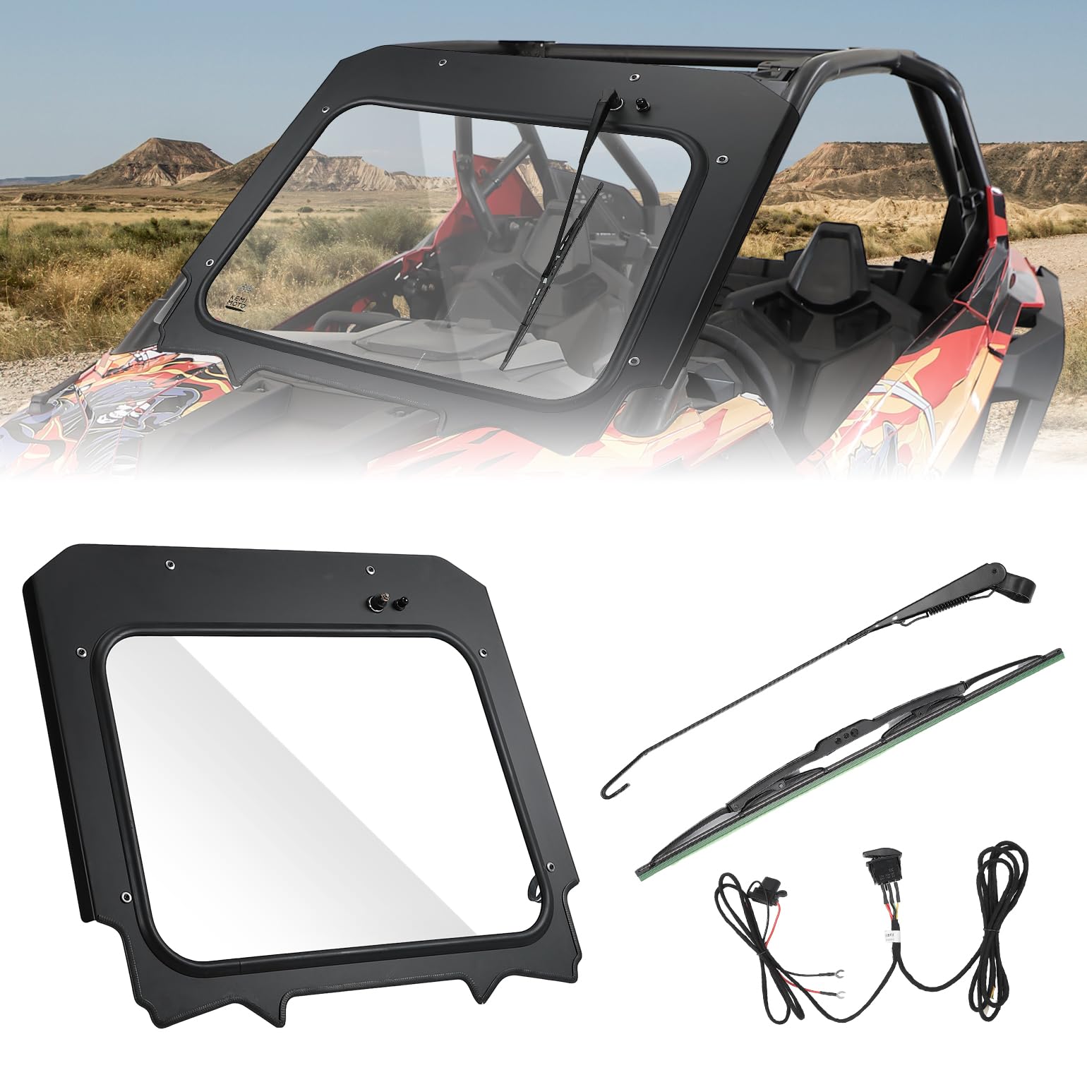 Photo 1 of KEMIMOTO PRO XP Glass Windshield with Electric Wipers Scratch Resistant, Compatible with 2020-2024 Polaris RZR PRO XP / RZR Turbo R, Front Full Windshield High Sheerness Heavy Duty Strong Protection
