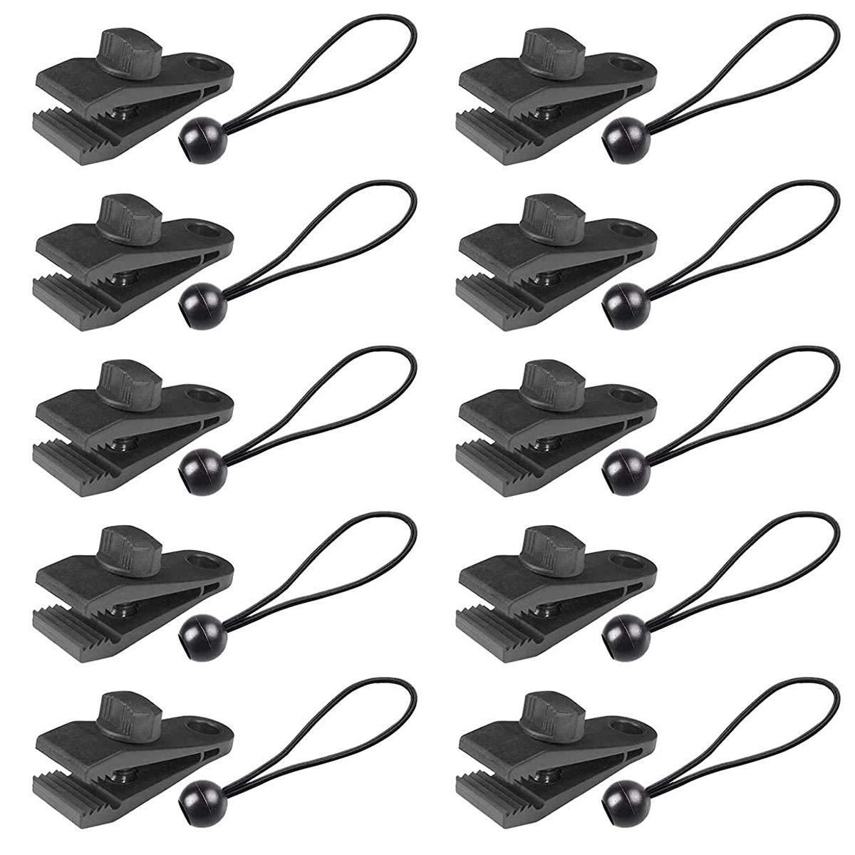10 SETS Heavy Duty Lock Clip Kits - Spherical Rubber Band Tent Clips for Canvas, Awning, Outdoor Camping